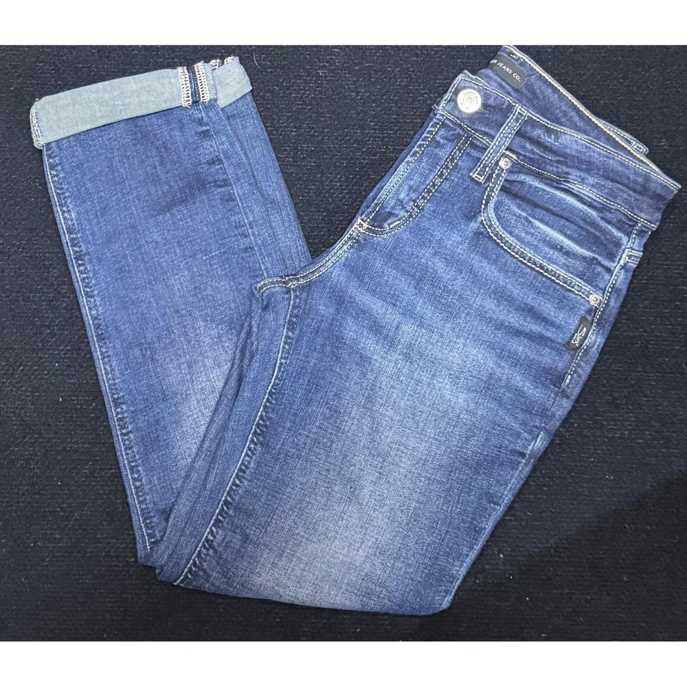 Silver Jeans Co Boyfriend Jeans Womens 25x27 Blue Medium Wash Cuffed Stretch